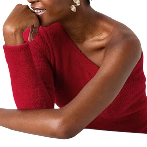 Worthington Sweaters - Worthington Size Medium Fuzzy Vibrant Red Off-Shoulder Sweater